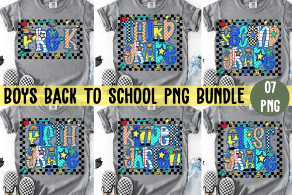 Boy Back to School PNG Bundle: Checkerboard Charm for Creative Projects