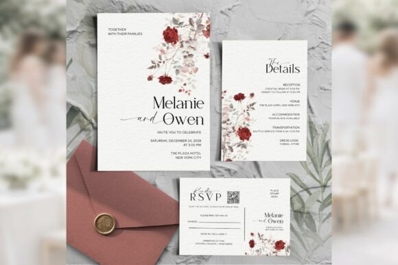 Burgundy Rose Invitation Suite Bd013: A Modern Elegant Design