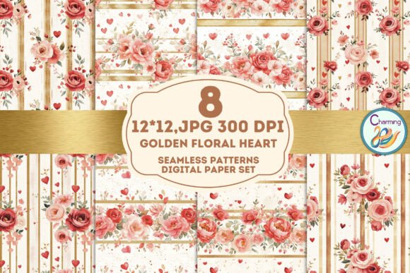 Golden Floral Heart: A Pattern Set for Warm Branding