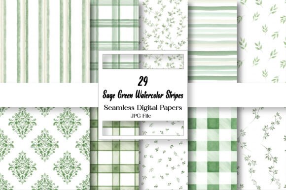 Sage Green Watercolor Stripes Digital: A Modern Design Asset