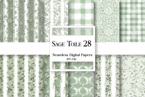 Sage Toile Digital Paper Pack: Vintage French Country Elegance