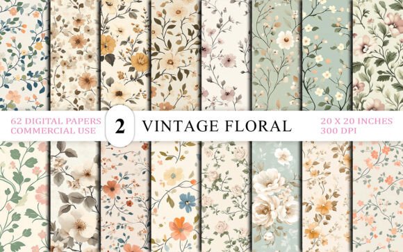 Seamless Vintage Floral Wallpaper Bg: 62 Designs for Timeless Projects