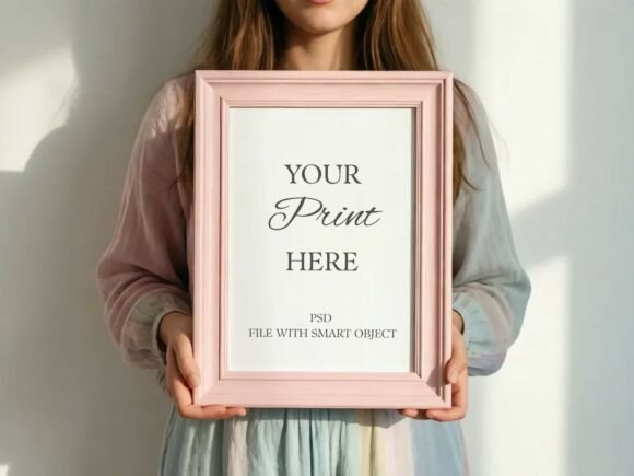 Vertical Pink Frame Held by Person: Your Secret for Authentic Art Mockups